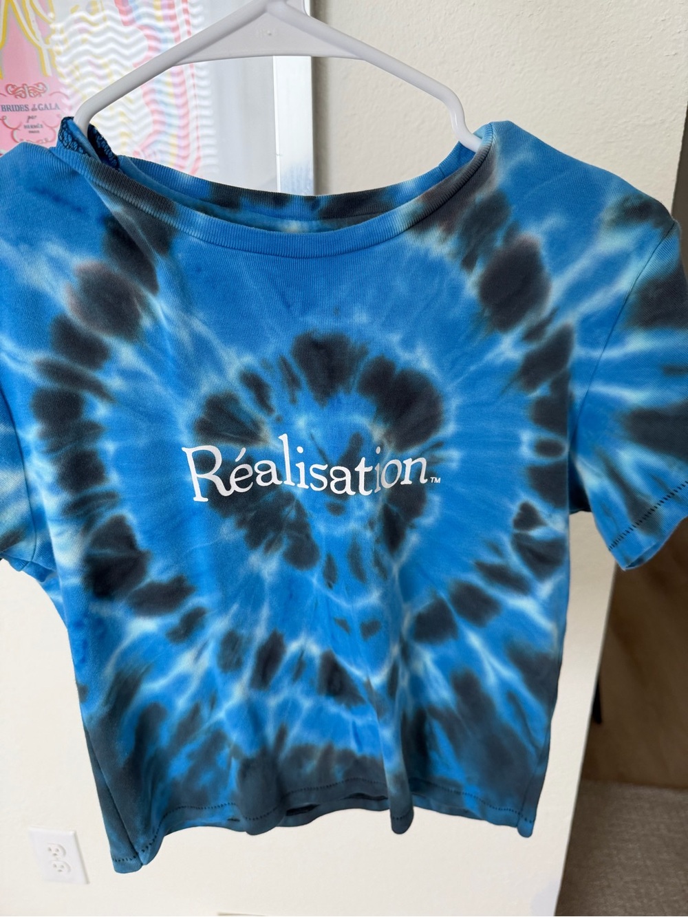 Realisation Par Blue and Black Tie-Dye Crop Tee with White Logo
